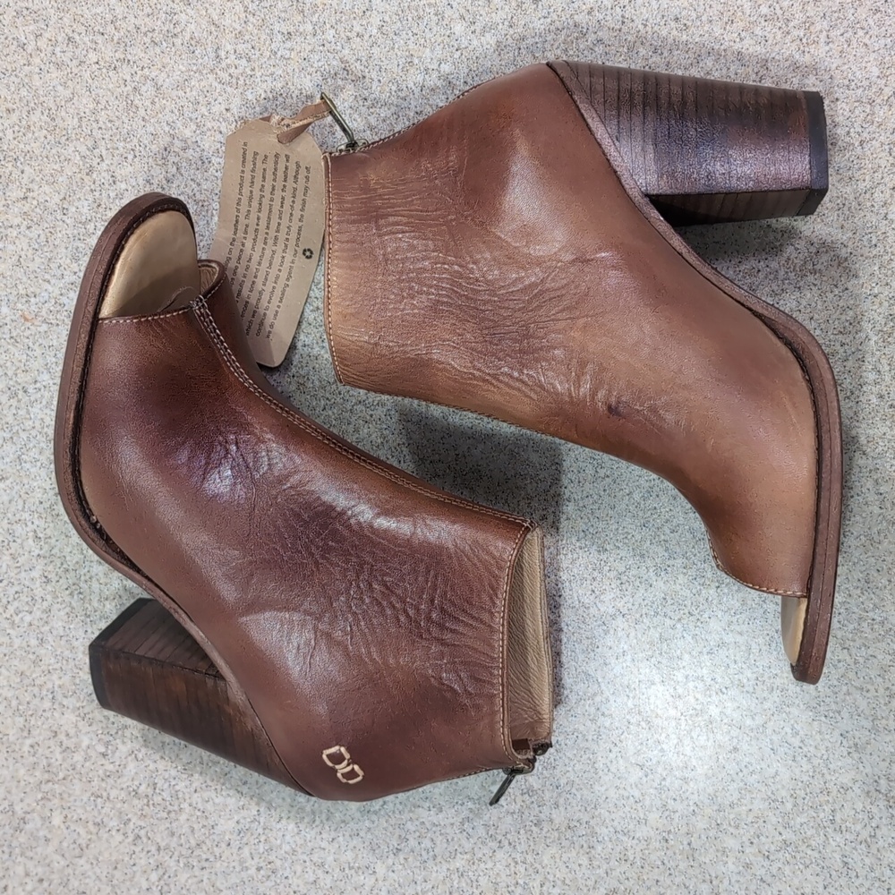 Bed Stu Onset Open Toe Bootie Boot, Brown Leather, Stacked Heel, Women 7.5 - Picture 5 of 16